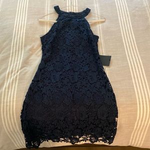 Navy blue halter dress perfect for a summer wedding!